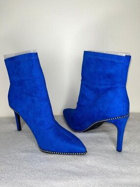 Women's Royal Blue Pointed Toe Suede Ankle Boots
